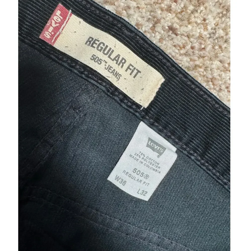 LEVI'S 505 Regular Fit Black Corduroy Men's Jeans/Pants size 36 X 32